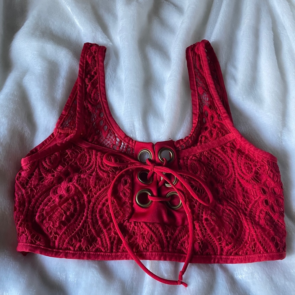 Red Lace-Up Crop Top
